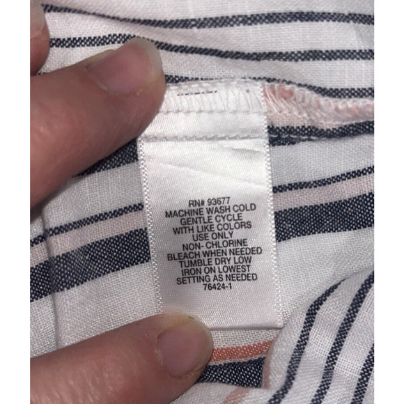 Linen Blend Stripe Sleeveless Tank M White w/blue & red Fringe Hem Preppy - Picture 6 of 9